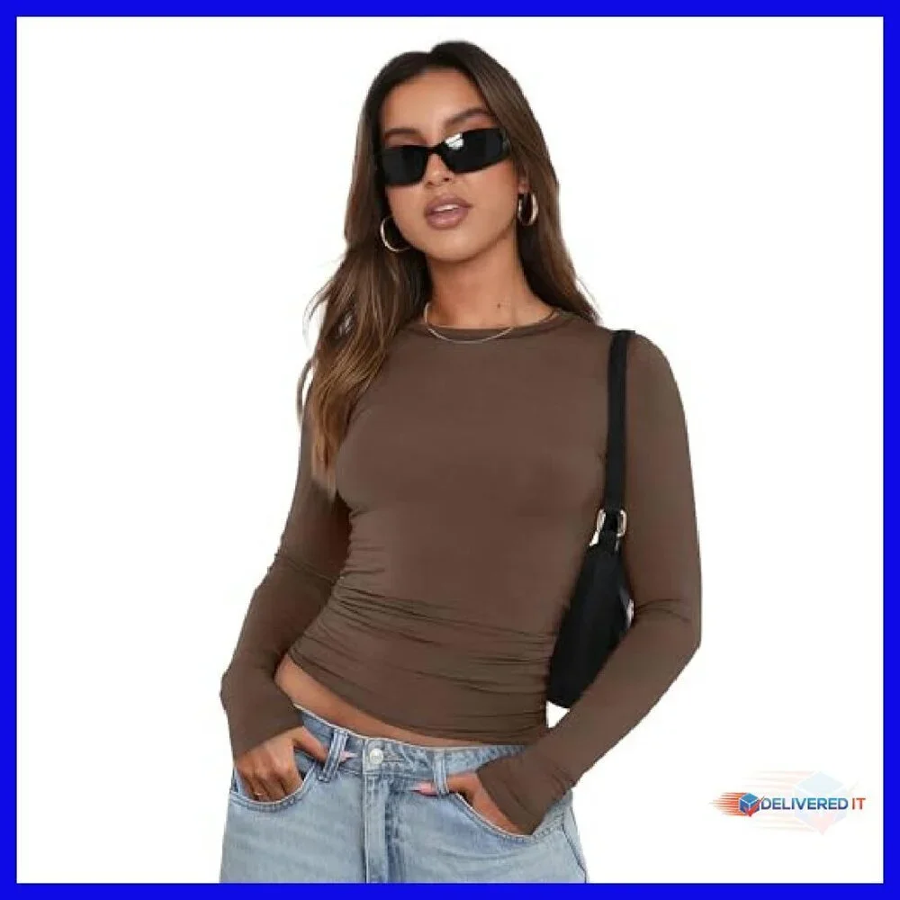Women's Long Sleeve Slim Fit T-Shirts 3 Pack Crew Neck Basic Tops